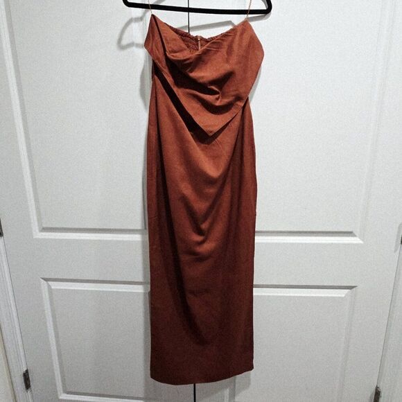 🆕️ Rumer The Label - M Chocolate Linen Blend Resortwear Roam Bandana Maxi $289 - Picture 9 of 9